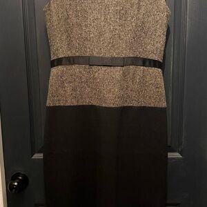 Women’s Black & Tan Colorblock Sheath Dress Sleeveless Career Office Midi